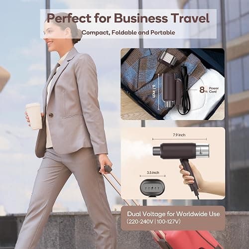 Newbealer Professional Business Travel Steamer, 1200W High-Power Dual Voltage (100-240V), Fast 20s Heat Up for Clothes Horizontal Vertical Steaming, Foldable & Solid 1.72 lbs, 180ml (Brown) thumbnail 7