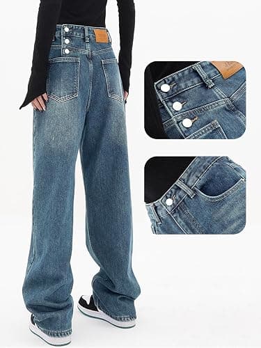 EMMIOL Women Baggy Jeans Mid-Low Waist Boyfriend Streetwear Vintage Jeans Wide Leg Denim Pants thumbnail 3