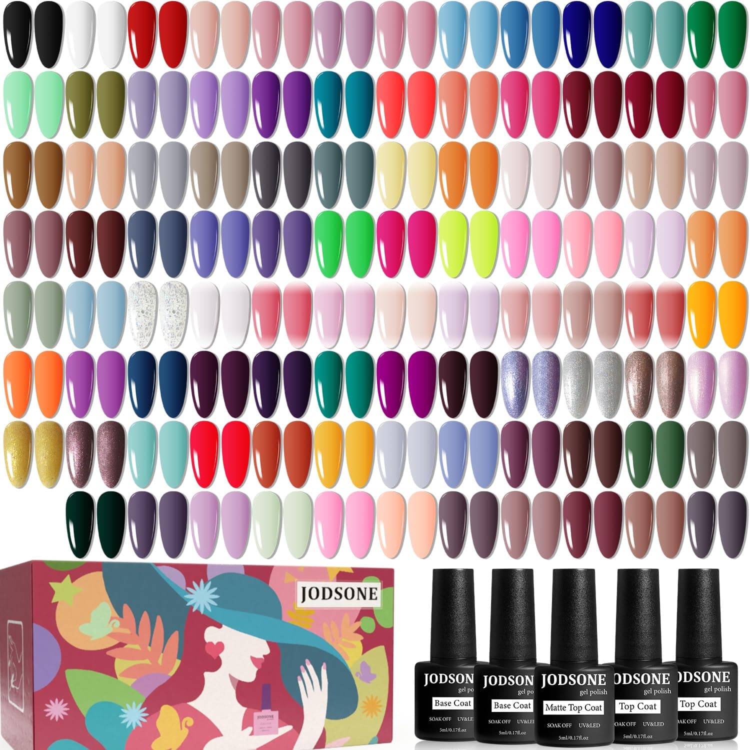 JODSONE 100 PCS Gel Nail Polish Kit No Wipe Soak off Base Coat and Matte Glossy Top Coat Gel Polish Collections Gifts for Manicure Lovers - Image 1