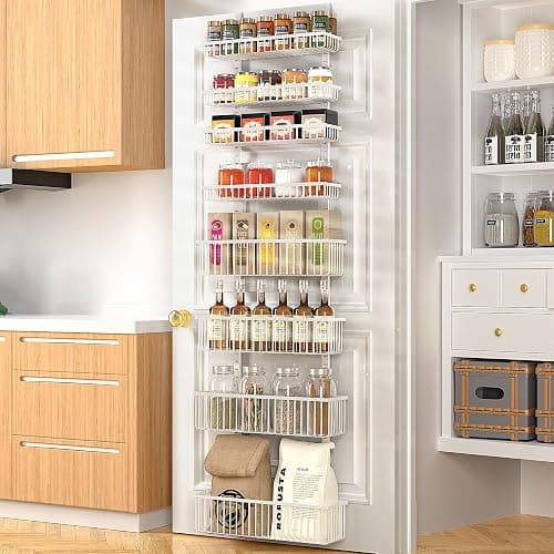 Moforoco White Over The Door Pantry Organizer, Pantry Organization and Storage, Metal Hanging Spice Rack Shelves Door, Seasoning Shelves, Laundry Room Organization, House and Kitchen Essentials thumbnail 7