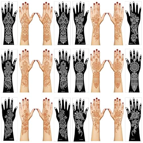 Henna Tattoo Stencil Kit,12 Sheets Stickers for Henna Tattoo Hand Forearm Glitter Airbrush DIY Tattooing Template, Large Indian Temporary Tattoo Stickers - Image 1