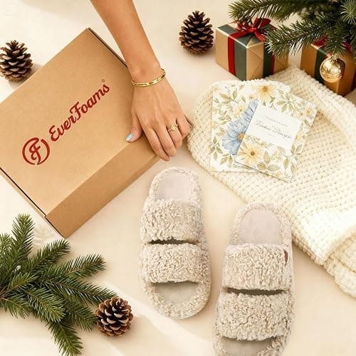 EverFoams Womens Fuzzy Open-toe Slippers Soft Comfy Memory Foam Indoor House Shoes thumbnail 7