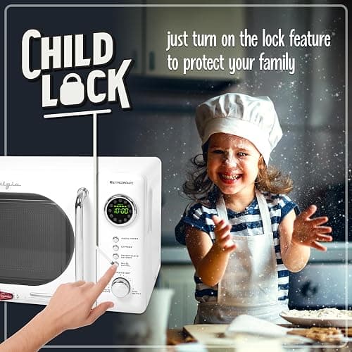 Nostalgia Retro Compact Countertop Microwave Oven - 0.7 Cu. Ft. - 700-Watts with LED Digital Display - Child Lock - Easy Clean Interior - White thumbnail 4