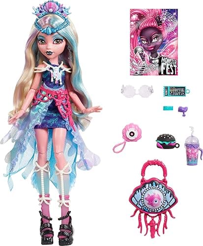 Monster High Monster Fest Doll, Lagoona Blue with Glam Outfit & Festival Themed Accessories Like Snacks, Band Poster, Statement Bag & More thumbnail 7
