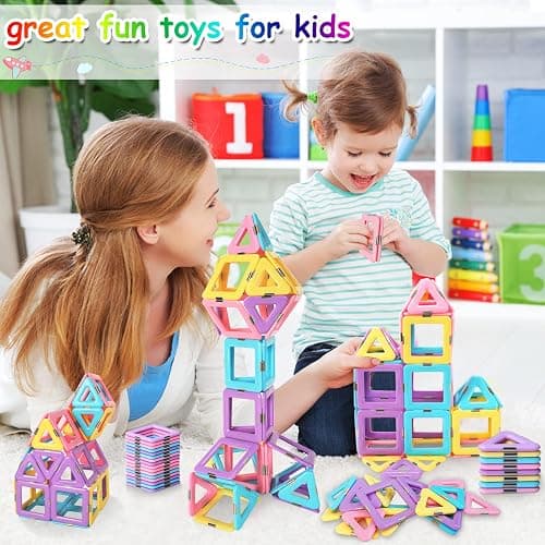 Magnetic Tiles Toddler Toys for 3 4 5 6 7 8 Year Old Girls, Macaron Building Blocks Basic Set for Kids Age 3-5, Magnet STEM Sensory Montessori Toys for Kids Age 3-6, Birthday Gifts Ideas for Girls 2-4 thumbnail 2