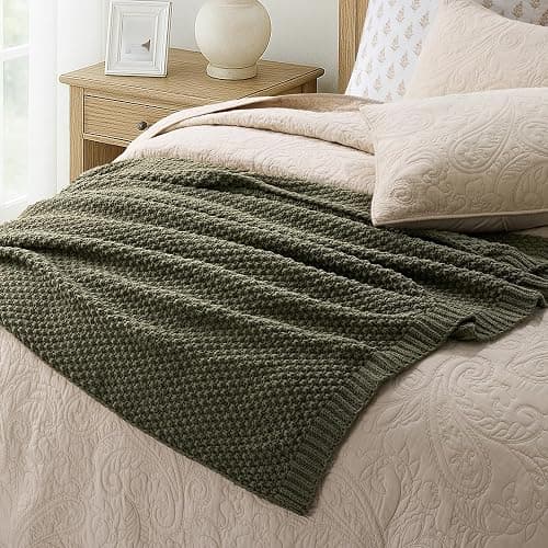 EVERGRACEHOME Chunky Chenille Knit Throw Blanket, 50 x 60, Olive Green | Sculpted Moss Stitch, Chic Modern Farmhouse, All-Season Warmth, OEKO-TEX® Certified, Elegant Blanket for Couch, Bed, Sofa thumbnail 4