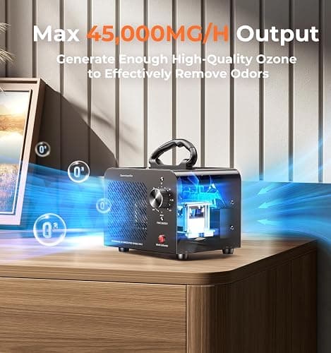 Ozone Generator 48,000mg, Commercial Ozone Machine Odor Removal, High Capacity O3 Ionizer Air Purifier Deodorizer, Portable Mini for Car, Home, Smoke, Pets, Industrial, for 4000 Square Feet -Black thumbnail 3