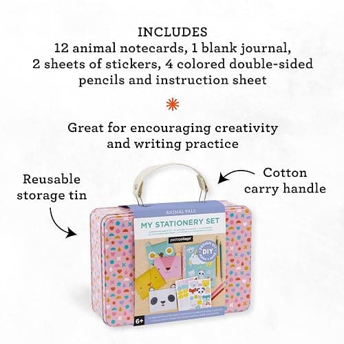 Petit Collage DIY Arts and Crafts Kit, Stationery Design – Craft Kit for Kids Includes 12 Animal Notecards, 1 Blank Journal, 2 Sticker Sheets, 4 Colored Double-Sided Pencils & Instructions thumbnail 3