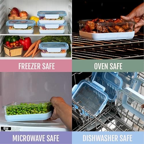Ello Duraglass Refresh 3.4 Cup Meal Prep Sets 10Pc, 5 Pack Set- Glass Food Storage Container with Silicone Boot and Airtight BPA-Free Plastic Lids, Dishwasher, Microwave and Freezer Safe,Everest thumbnail 4