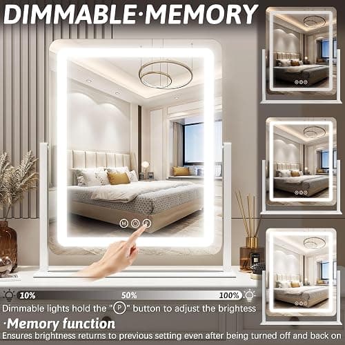 FENNIO Vanity Mirror with Lights 22 Inch- LED Lighted Makeup Mirror,Large Makeup Mirror with Lights,Touch Screen with 3-Color Lighting,Led Mirror Makeup,Dimmable(White) thumbnail 2