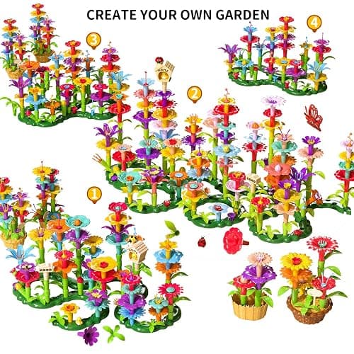 TEMI 224 PCS Flower Garden Building Toys for Girls Toys, Educational STEM Toy and Preschool Garden Play Set for Toddlers 3 4 5 6 7 8 Year Old Kids Boys Girls, Flower Stacking Toys for Kids Age 3-8 thumbnail 6