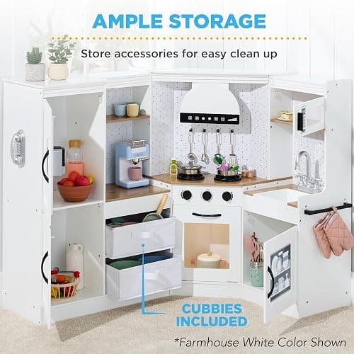 Best Choice Products Pretend Play Corner Kitchen, Ultimate Interactive Wooden Kids Playset w/Lights & Sounds, Ice Maker, Hood - Pink thumbnail 4