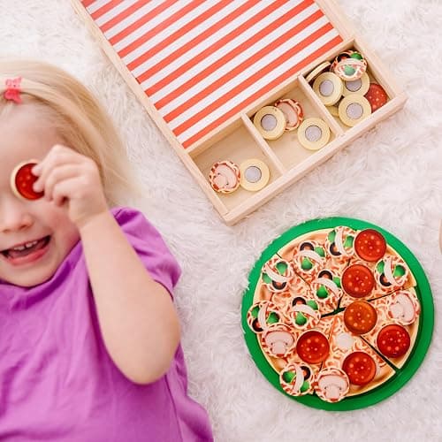 Melissa & Doug Pizza Party Wooden Play Food Set With 54 Toppings thumbnail 6