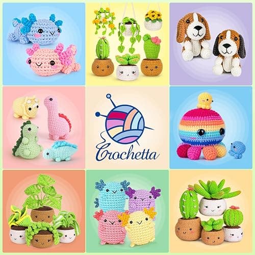 Crochetta Crochet Kit for Beginners, Crochet Starter Kits for Adults, Amigurumi Craft Knitting Crocheting Kits with Step-by-Step Video Tutorials, 6 Pc Hanging Potted Plants Family(40%+ Yarn thumbnail 7