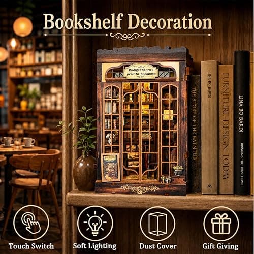 CRIOLPO Kit de coin livre pour adultes – Puzzle 3D en bois miniature à faire soi-même – Bibliothèque privée de Rudiger thumbnail 4