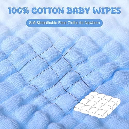 Breling 20 Pcs Baby Muslin Washcloth 12x12 in, White, Light Blue, Blue | 100% Cotton,Soft and Absorbent Burp Cloth, Wipe Newborn Face Body Towel, for Baby Boy Girl Sensitive Skin thumbnail 3