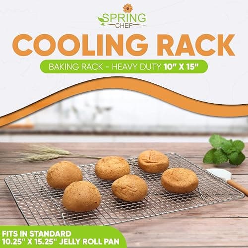 Spring Chef 10" x 15" Stainless Steel Cooling Racks for Baking - Oven Safe - Cookie Racks for Cooling Cookies - Fits Jelly Roll Pan - Perfect for Grilling, Roasting, Cooking, Drying - Set of 2 thumbnail 3