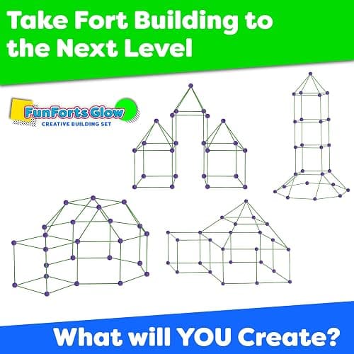 Fun Forts Glow Fort Building Kit for Kids - 81 Pack Glow in The Dark STEM Building Toys Indoor Outdoor Play Tent for Kids Construction Toys with 53 Rods and 28 Spheres thumbnail 7