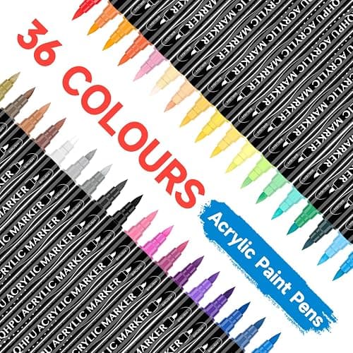 Maqhpu Acrylic Paint Pens, 36 Colours Paint Markers Dual tip Acrylic Markers for Rock Painting Stone Glass Ceramic Wood Metal, Gifts for 4-12 Year Old Girls thumbnail 3
