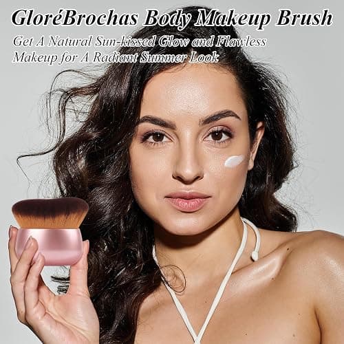 GloréBrochas 75MM Extra Large Self Tanner Kabuki Makeup Brush – Ultra Soft Dense Vegan Bristles for Body Makeup, Bronzer & Foundation–Applies Tanning Mousse, Lotion & Self Tanner–Rose Gold, Wet & Dry thumbnail 2
