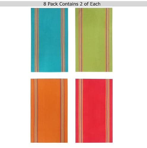COTTON CRAFT Salsa Stripe Kitchen Towels - 8 Pack 100% Cotton Dish Cloth | 16x28 inch Multi - Absorbent Reusable Low Lint Quick Dry - Multi Purpose Cooking Drying Restaurant Bar Cleaning Cloth Napkin thumbnail 4