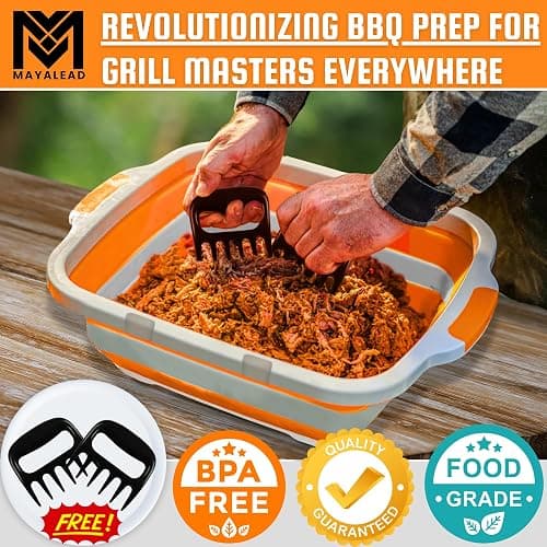 MAYALEAD BBQ Prep Tub with 2 Pcs Meat Shredder Claws, 4.22Gal/16L Collapsible Cutting Board with Locking Lids, 3 Adjustable Height – Ideal for Indoor and Outdoor (Orange) thumbnail 4
