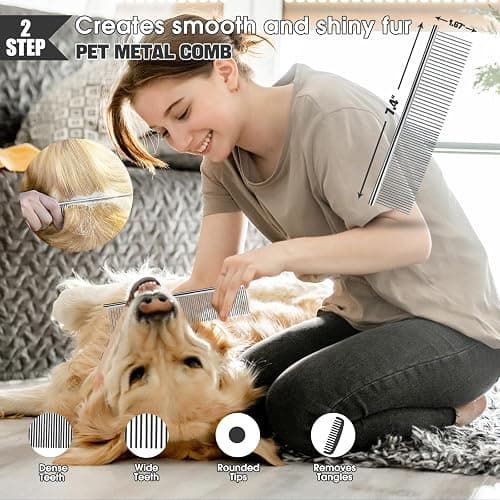 Bonteck Dog Slicker Brush for Dogs Grooming Kit 4PCS | Large Dog Brush for Goldendoodles Poodles Doodles | Long Pin Haired Brush | Poodle Brushes and Comb (Black) thumbnail 5