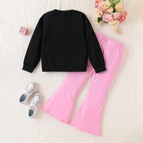 Voxikidio Girls 2 Piece Outfits Long Sleeve Butterfly Sweatshirt & Flared Pants Fall Clothing Set Size 7-12 Years thumbnail 6