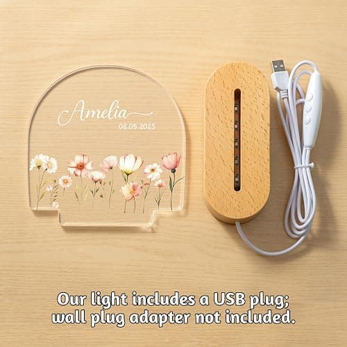 7GEEFT Personalized Baby Gifts for Kids, Custom Baby Shower Birthday Newborn Gifts for Toddler Girls, Custom Flower Acrylic Plaque with Name Night Light for Girl's Room Nursery Bedroom Decor thumbnail 6