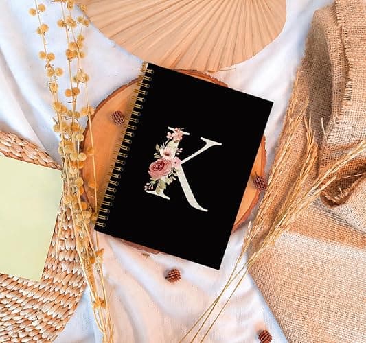 OXW Initial Letter K Notebook, Personalized Gifts, Custom Notebook Journals for Writing, Customized Gifts, Monogrammed Gifts for Women, Black Hardcover Spiral Notebook 5.5 x 8.3 thumbnail 4
