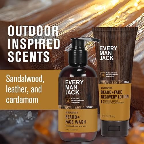 Every Man Jack Men's Beard + Face Wash & Lotion Set - Subtle Sandalwood Scent - Naturally Cleanse and Condition Your Beard & Skin thumbnail 3