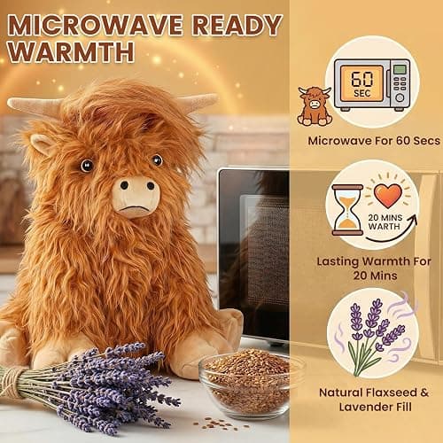 Heatable Weighted Highland Cow Stuffed Animal for Kid Women, Lavender Plush | Microwavable Stuffed Animals Heating Pad for Cramps, Stress Relief, Bedtime Companion, Hyland Cow Gifts Plush Toy thumbnail 3