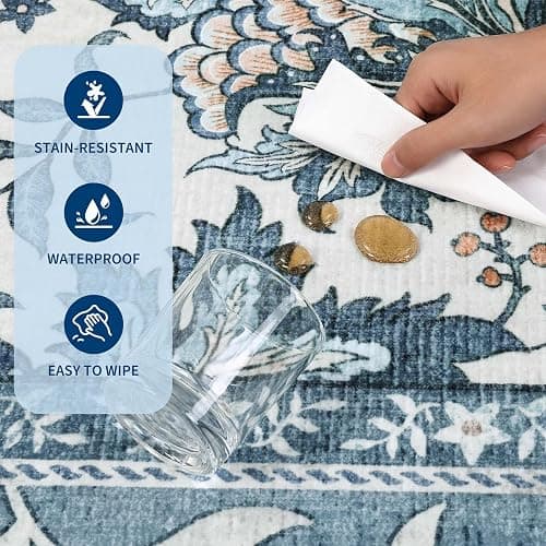 GarveeHome Provence 8x10 Area Rugs for Living Room, Botanical Grove Retro Blue Cottagecore Washable Rug for Bedroom Dining Nursery Low-Pile Vintage Large Carpet thumbnail 8