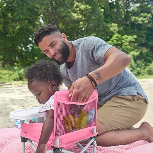 Bright Starts Pop 'N Sit Portable Booster, Indoor/Outdoor Use, Floor Seat with Feeding Tray, Pink, 6 Mos - 3 Yrs thumbnail 12