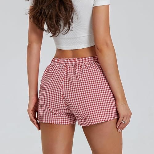 NUFIWI Women Y2k Pajamas Shorts Gingham Cute Pj Short Pants Plaid Lounge Shorts Sleep Bottoms Elastic Boxers Streetwear thumbnail 6