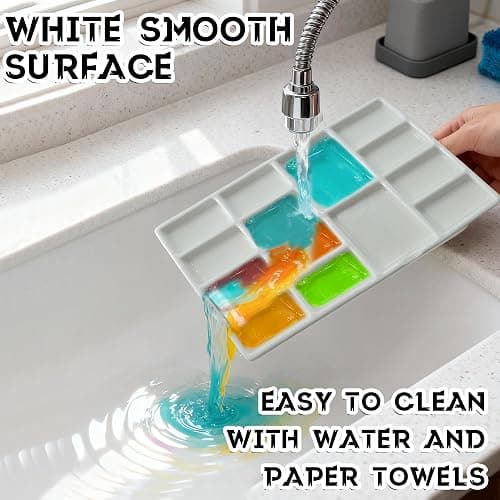 Ymcafmo 14-Well Ceramic Paint Palette, Porcelain Watercolor Painting Palette, Porcelain Paint Tray，Ideal for Watercolor Tin and Painting Supplies。（2ps） thumbnail 6