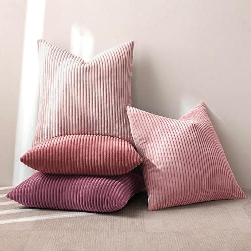 MIULEE Soft Corduroy Decorative Throw Pillow Covers Purple Pink 18x18 | Set of 4, Shabby Chic Romantic Decor, Pink Gradient Matching, Boho Farmhouse Cushion Covers for Couch Bed Sofa Living Room thumbnail 7