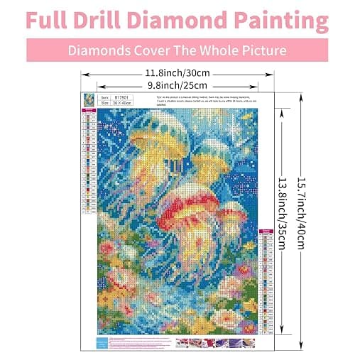 GEEHEIY Jellyfish Diamond Art Kits for Adults, 5D Diamond Painting Kits for Beginner, DIY Full Drill Round Gem Art for Home Wall Decor 12 x16 Inch thumbnail 3