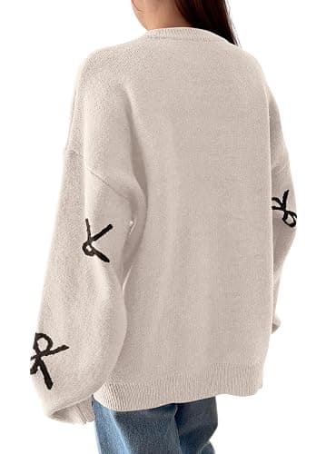 PRETTYGARDEN Fall Long Sleeve Pullover Sweaters For Women 2025 Trendy Crewneck Casual Cute Bow Chunky Knit Oversized Sweater thumbnail 4