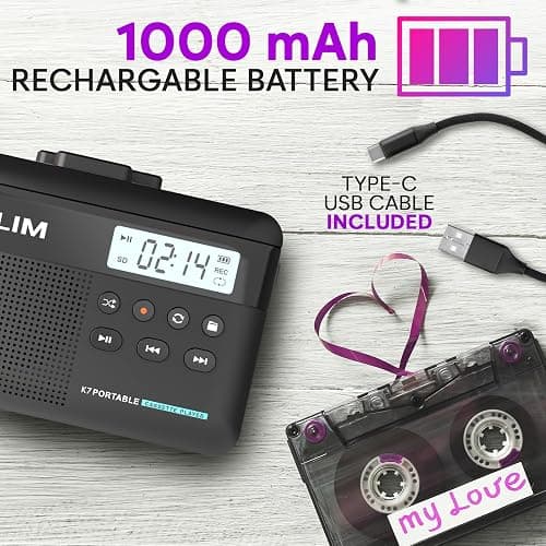 KLIM K7 Cassette Tape Player + Cassette to MP3 Converter + Portable Cassette Player + Walkman Cassette Player + Built-in Microphone & Speaker + Rechargeable Battery + Earphones + 16GB SD Card thumbnail 5