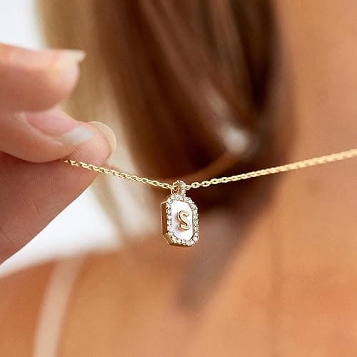 BaubleBar Initial Necklace - Dainty Gold-Plated Personalized Letter Pendant Necklace, Small Dog Tag Style Design thumbnail 4