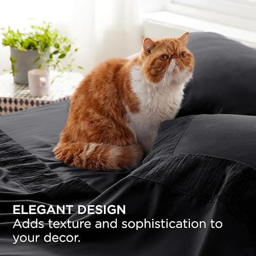 Bedsure Queen Sheet Set - 4 Pieces Soft Queen Size Sheets - Breathable & Cooling - Hotel Luxury - Easy Care Polyester Microfiber Bedding for Women, Men, Black thumbnail 4