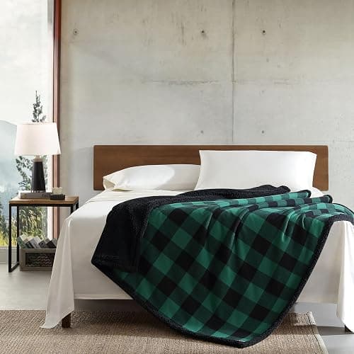 Eddie Bauer - Blanket, Super Soft Reversible Sherpa & Brushed Fleece Bedding, Throw Blankets for Couch, Ideal for Lounging (Cabin Plaid Green) thumbnail 2