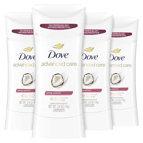 Dove Advanced Care Antiperspirant Deodorant Stick Caring Coconut 4 ct for helping your skin barrier repair after shaving 72-hour odor control and sweat protection with Pro-Ceramide Technology 2.6 oz - Image 1