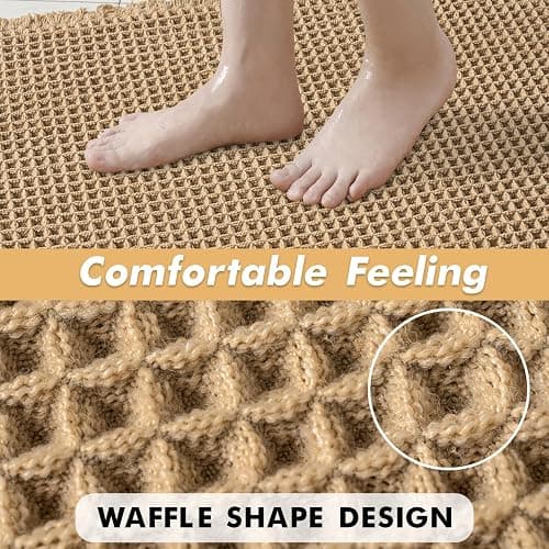 MIULEE Set of 2 Waffle Bathroom Rugs, Boho Bath Rugs Non Slip Washable, Super Absorbent Bath Mats, Ultra Soft Rubber Backed Shower Mats for Bathroom Floor, Tub and Shower, Brown, 18x30 Inch thumbnail 5