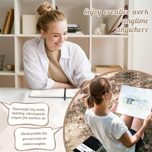 A5 Sketchbook 60 Sheets, Sketchbook with 200GSM Thick Paper - Black Hardback Art Drawing Pad for Sketching, 14.8 x 21 cm, 120Pages thumbnail 7