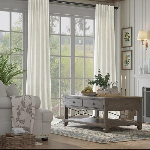 Natural Linen Back Tab Curtains 84 Inch Length for Living Room 2 Panel Pocket Drape Light Filtering Semi Sheer Neutral Country Rustic Farmhouse Boho Curtain Bedroom Muslin Look Ivory Cream Colored thumbnail 5