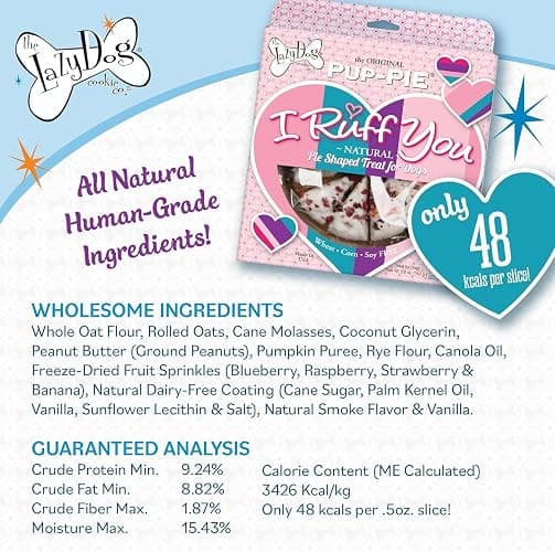 The Lazy Dog Cookie Co. I Ruff You Pup-Pie – All Natural Dog Treat for All Occasions – Healthy Dog Cookies Made in USA – 6" Celebration Pie – Best Natural Treats for Dogs, 5 oz (Ruff You) thumbnail 3
