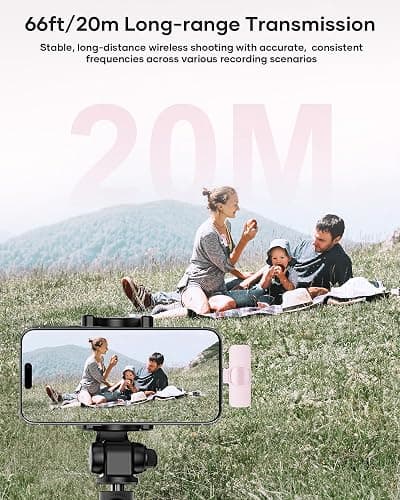 Wireless Lavalier Microphone for iPhone iPad and Android Phone, 2 Pack Lapel Mic Plug and Play Wireless Mic Noise Reduction Microphone for Video Recording Interview Podcast Vlog YouTube Tiktok (Pink) thumbnail 5