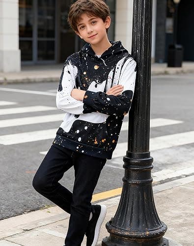 uideazone 6-16 Years Boys Hoodies for Kids 3D Graphic Hooded Sweatshirt | Big Kangaroo Pocket, Lightweight Fabric, Easy Match, for Spring, Fall and Winter, Indoor and Outdoor Activities thumbnail 2